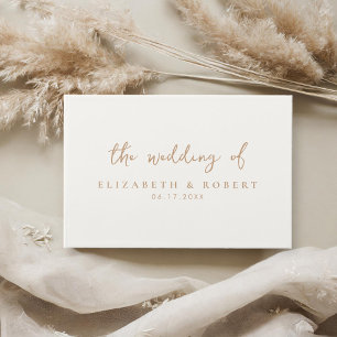 Eenvoudig Elegant Script Ivory Tan Wedding Gastenboek