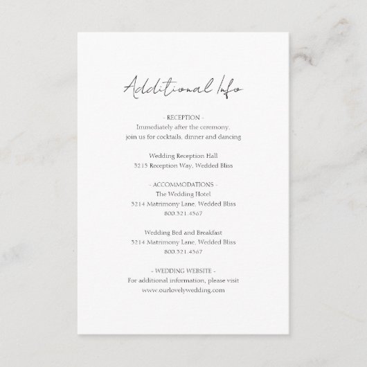 Eenvoudig Elegant Script Minimalist Classic Weddin Informatiekaartje (Voorkant)