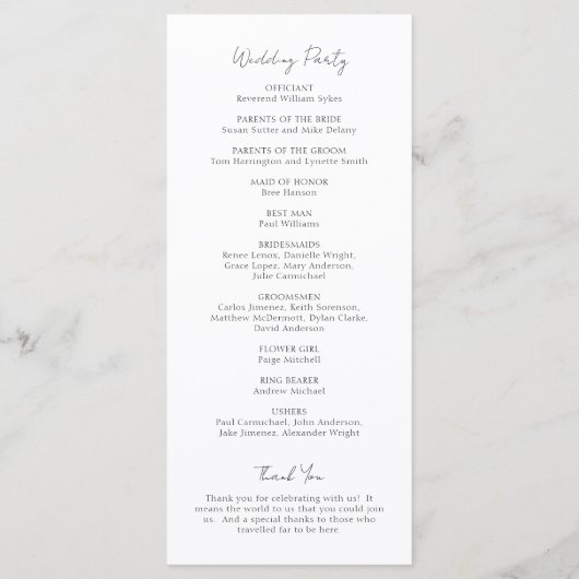 Eenvoudig Elegant Script Minimalist Classic Weddin Programma (Achterkant)