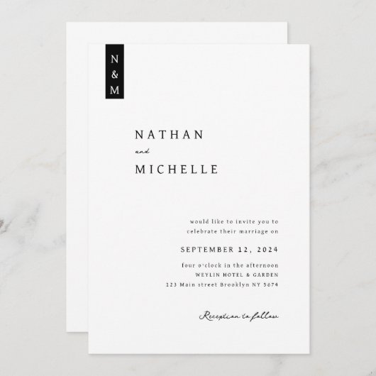 Eenvoudig Elegant Script Minimalist Monogram Wedde Kaart (Voorkant / Achterkant)