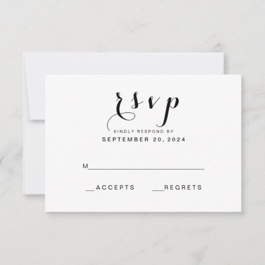 Eenvoudig Elegant Script | Moderne bruiloft RSVP K (Voorkant)