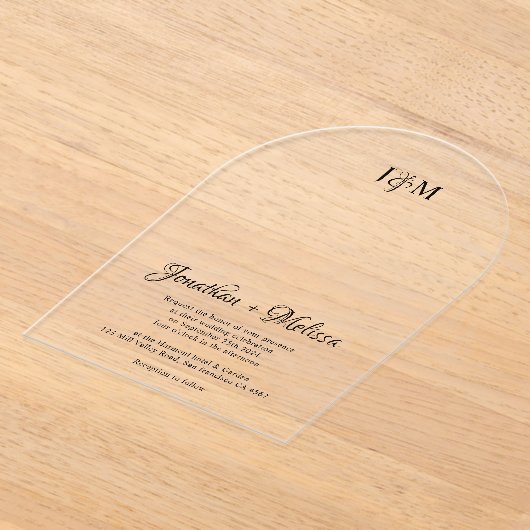Eenvoudig Elegant Script & Monogram Overlay Weddin Acryl Uitnodigingen (Laagn)
