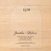 Eenvoudig Elegant Script & Monogram Overlay Weddin Acryl Uitnodigingen (Voorkant)