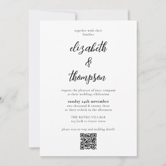Eenvoudig Elegant Script Photo QR Code Weddenschap Kaart (Achterkant)