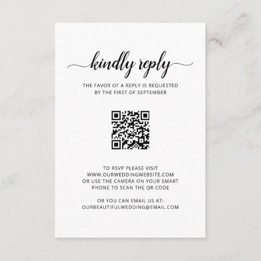 Eenvoudig Elegant Script Photo QR Code Weddenschap RSVP Kaartje (Voorkant)