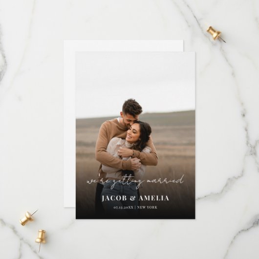 Eenvoudig Elegant Script Photo Wedding Save The Date (Voorkant / Achterkant in situ)