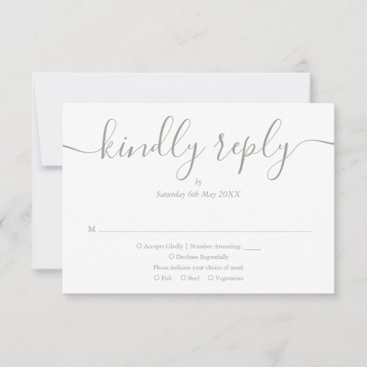 Eenvoudig Elegant Script Sage Green Wedding RSVP Kaartje (Voorkant)