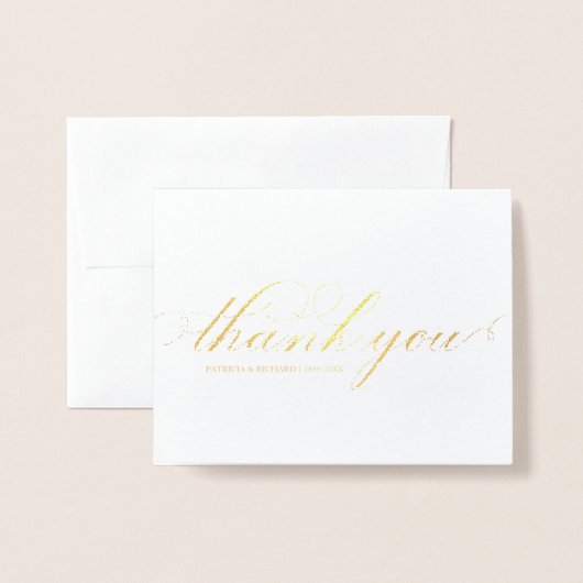 Eenvoudig Elegant Script Weddenschap Bedankt Foto Folie Kaarten (Voorkant met envelop)