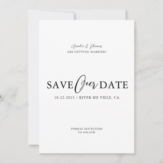 Eenvoudig Elegant Script Weddenschap Save The Date (Voorkant)