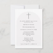 Eenvoudig Elegant Script Zwart & Wit Boog Doop Kaart (Voorkant)