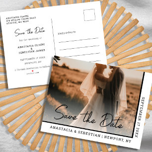 Eenvoudig Elegant Script Zwart & Wit Fotobruiloft Aankondigingskaart