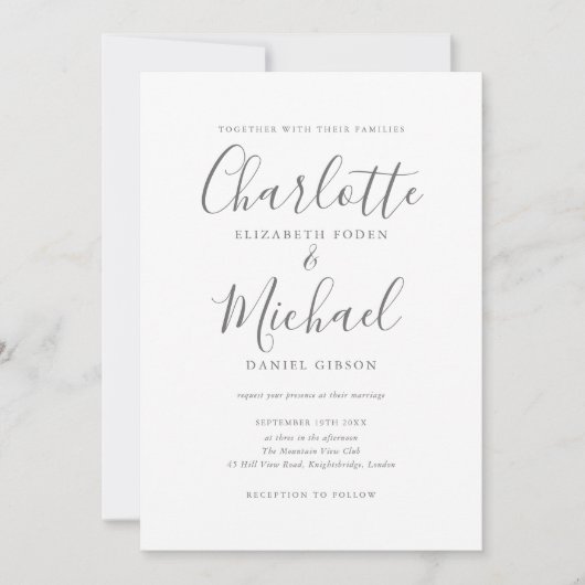 Eenvoudig Elegant Signature Script Weddenschap Kaart (Voorkant)