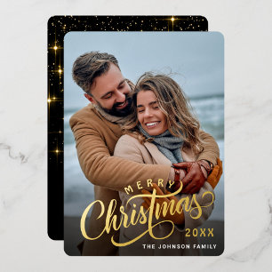 Eenvoudig Elegant Sparkle-kerstfoto Gold Folie Feestdagenkaart