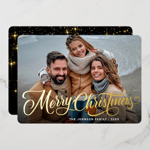 Eenvoudig Elegant Sparkle-kerstfoto Gold Folie Feestdagenkaart