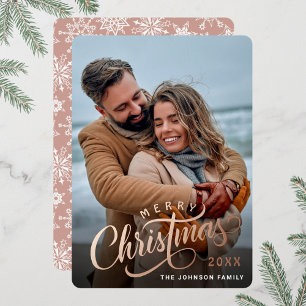 Eenvoudig Elegant Sparkle-kerstfoto Roos Gold Folie Feestdagenkaart