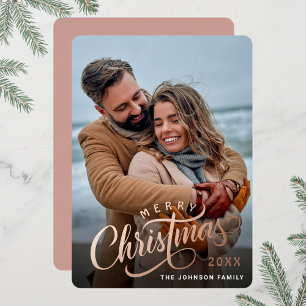 Eenvoudig Elegant Sparkle-kerstfoto Roos Gold Folie Feestdagenkaart