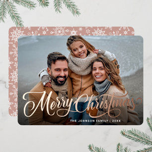 Eenvoudig Elegant Sparkle-kerstfoto Roos Gold Folie Feestdagenkaart
