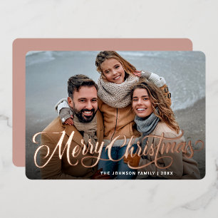 Eenvoudig Elegant Sparkle-kerstfoto Roos Gold Folie Feestdagenkaart