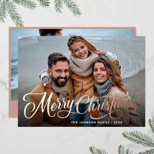 Eenvoudig Elegant Sparkle Kerstmis 2 FOTO Roos Gol Folie Feestdagenkaart