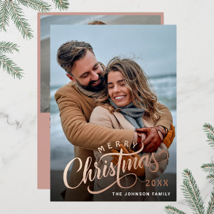 Eenvoudig Elegant Sparkle Kerstmis 2 FOTO Roos Gol Folie Feestdagenkaart