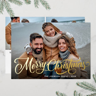 Eenvoudig Elegant Sparkle Kerstmis 3 FOTO Gold Folie Feestdagenkaart