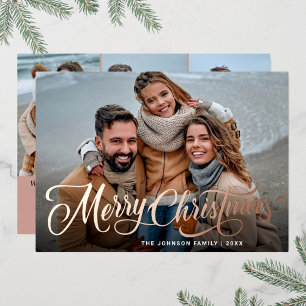 Eenvoudig Elegant Sparkle Kerstmis 4 FOTO Roos Gol Folie Feestdagenkaart