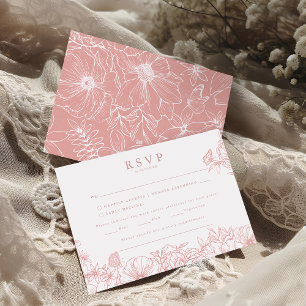 Eenvoudig Elegant Stof Roze Tuin Bruiloft RSVP Informatiekaartje