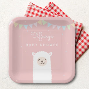 Eenvoudig Elegant Sweet Alpaca Lama Meisje Baby sh Papieren Bordje