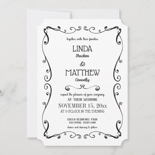 Eenvoudig Elegant Swirl Modern Flourish Wedding Kaart (Voorkant)