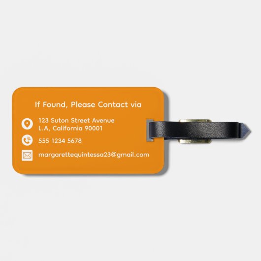 Eenvoudig Elegant Tangerine Sinaasappel en Wit Mon Bagagelabel (Achterkant horizontaal)