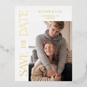 Eenvoudig Elegant Typografie Foto sparen de Datum Folie Uitnodiging Briefkaart
