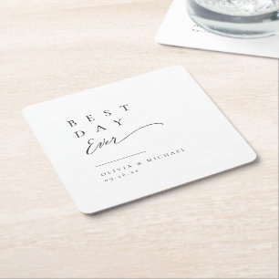 Eenvoudig Elegant Typografie Modern Wedding Vierkante Kartonnen Onderzetter