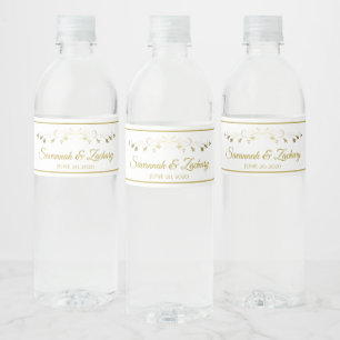 Eenvoudig Elegant Vlaams Goud & Wit Weddenschap Waterfles Etiket