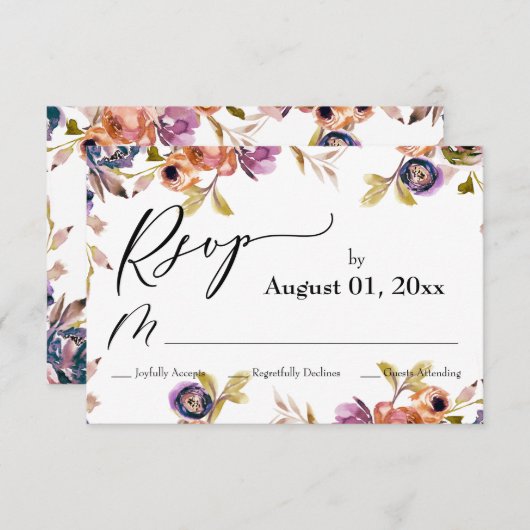Eenvoudig, elegant, Waterverf Boho Floral RSVP Kaartje (Voorkant / Achterkant)