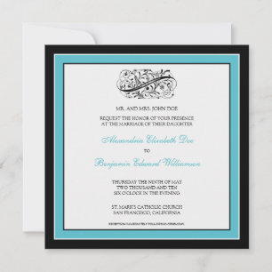 Eenvoudig Elegant Wedding Invitation (zwart/aqua) Kaart