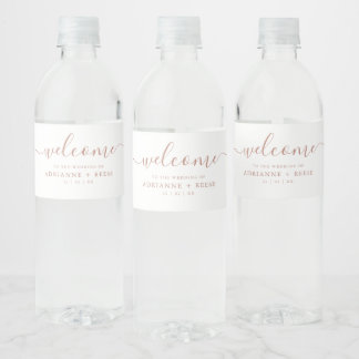 Eenvoudig Elegant White en Roos Gold Weddenschap W Waterfles Etiket