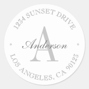 Eenvoudig Elegant White Grey Monogram Return-adres Ronde Sticker