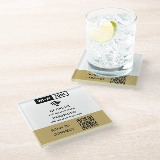 Eenvoudig elegant WiFi QR-codenetwerkwachtwoord Glazen Onderzetter (Schuin)