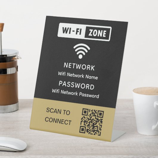 Eenvoudig elegant WiFi QR-codenetwerkwachtwoord Reclamebord Met Voetstuk (Insitu)