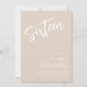 Eenvoudig Elegant Wit Champagne Sweet 16 Script Kaart (Voorkant)