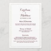 Eenvoudig elegant wit goud bordeaux Wedding Menu (Voorkant)
