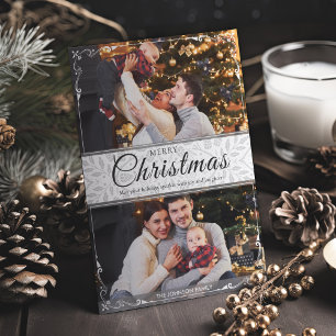 Eenvoudig Elegant Wit Lijst 2 Foto Kerst Feestdagenkaart