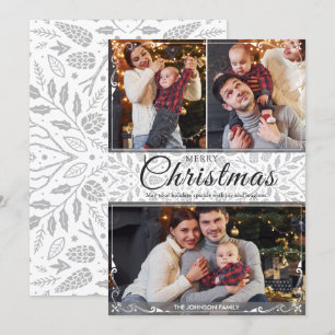 Eenvoudig Elegant Wit Lijst 3 Foto Kerst Feestdagenkaart