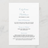 Eenvoudig elegant wit pastelblauw Bruiloft Menu (Voorkant)
