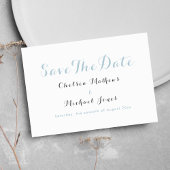 Eenvoudig elegant wit pastelblauw Save The Date