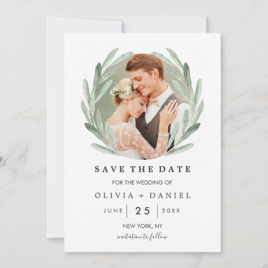 Eenvoudig elegant Wreath Wedding Save the Date Pho (Voorkant)