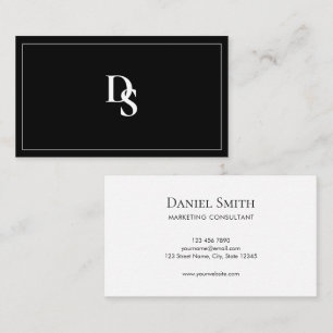 Eenvoudig Elegant Zwart en Wit Monogram Initiaal Visitekaartje
