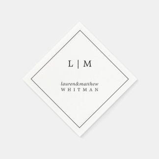 Eenvoudig Elegant Zwart en Wit Monogram Trouwfeest Servet
