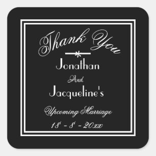 Eenvoudig Elegant Zwart met Witte Script Bedankt Vierkante Sticker