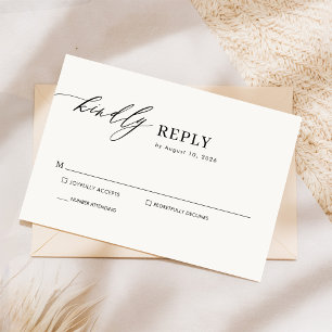 Eenvoudig Elegant Zwart-Wit Chique Script Bruiloft RSVP Kaartje